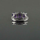 2ct Engagement Ring Emerald Cut Purple Amethyst Three Stone 14k WhiteGold Finish