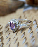 2ct Engagement Ring Oval Cut Purple Amethyst Diamond Halo 14k White Gold Finish