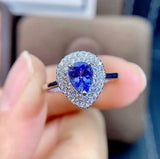 2.2ct Engagement Ring Pear Cut Tanzanite Dual Halo Cluster 14k White Gold Finish
