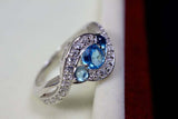 2.45ct Engagement Ring Round Cut Blue Topaz Swirl Twist 14k White Gold Finish