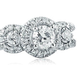 2ct Round Cut Diamond Engagement Ring Halo Trilogy Split Band 14k WhiteGold Over