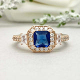 2.25ct Engagement Ring Cushion Cut Blue Sapphire Halo 14k Yellow Gold Finish