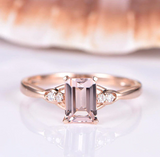 1.5ct Emerald Peach Morganite Diamond Accent Solitaire Ring 14k Rose Gold Finish