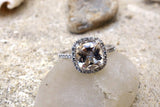 2ct Cushion Cut Peach Morganite Engagement Ring 14k White Gold Over Diamond Halo