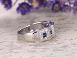 2.5ct Princess Blue Sapphire Diamond Halo Half Eternity Band 14k White Gold Over