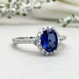 2.3ct Engagement Ring Oval Cut Sapphire Diamond Accent Halo 14k WhiteGold Finish