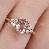 1ct Oval Cut Simulated Morganite Cluster Engagement Ring 14k Rose Gold Plated