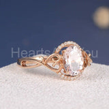 2ct Oval Cut Simulated Morganite Stylish Halo Filigree Ring 14k Rose Gold Plated