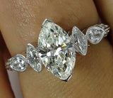 4.5ct Marquise Cut Diamond Milgrain Art Deco Engagement Ring 14K White Gold Over