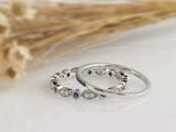 1.5ct Round Cut Blue Sapphire Wedding Bands Milgrain Eternity 14k WhiteGold Over
