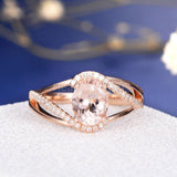 1.7ct Oval Cut Simulated Morganite Split Shank Curved Ring 14k Rose Gold Plated