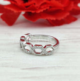 0.3ct Round Cut Moissanite Hexagon Link Wedding Ring Band 14k White Gold Plated