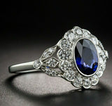 3ct Oval Cut Blue Sapphire Engagement Ring 14k White Gold Over Art Deco Cocktail