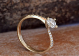 Accents Solitaire Engagement Ring 1.2ct Round Cut Diamond 14k Yellow Gold Finish