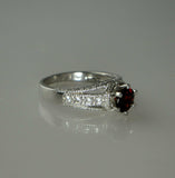 1.4ct Round Red Garnet Engagement Ring 14k WhiteGold Finish Milgrain Split Shank
