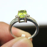 1ct Engagement Ring Oval Cut Green Peridot Three Stone 14k White Gold Finish