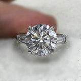 2.5Ct Round Cut Diamond Baguette Accents Engagement Ring 14K White Gold Finish