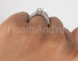 2.2ct Round Cut Moissanite Solitaire Cluster Shank Ring 14k White Gold Plated