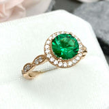 2.3ct Engagement Ring Round Cut Green Emerald Diamond Halo 14k Yellow Gold Over