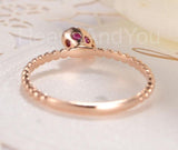 0.5ct Pear Cut Simulated Ruby Beaded Ball Solitaire Ring 14k Rose Gold Plated