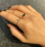 0.5ct Baguette Cut Green Emerald Minimalist Solitaire Ring 14k YellowGold Over