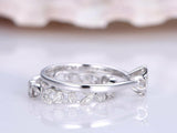 Floral Bridal Set Engagement Ring 1.5ct Round Cut Diamond 14k White Gold Finish