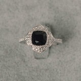 2ct Cushion Cut Black Diamond Engagement Ring Milgrain Flower 14k WhiteGold Over