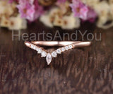 0.5ct Marquise Simulated Diamond Dainty Curved Wedding Band 14k Rose Gold Plated