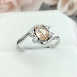 1ct Engagement Ring Oval Cut Morganite Swirl Twist Solitaire 14k White Gold Over