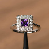 1.4ct Princess Cut Purple Amethyst Halo Engagement Ring 14k White Gold Finish