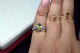 2.4ct Engagement Ring Oval Cut Green Peridot Split Shank Halo 14k WhiteGold Over