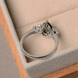 1.5ct Engagement Ring Pear Cut Black Diamond Three Stone 14k White Gold Finish