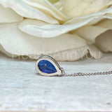 1ct Pear Simulated Blue Sapphire Solitaire Pendant Chain 14k White Gold Plated