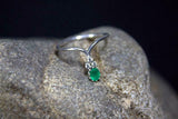 0.4ct Engagement Ring Oval Cut Green Emerald Minimalist 14k White Gold Finish