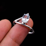 0.45ct Oval Cut Blue Aquamarine Stylish Split Shank Ring 14k White Gold Finish