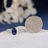 1.2ct Oval Blue Sapphire Engagement Ring 14k White Gold Finish Solitaire Trilogy