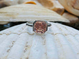 1ct Engagement Ring Asscher Cut Peach Morganite Solitaire 14k White Gold Finish