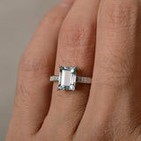 1ct Emerald Cut Blue Aquamarine Engagement Ring 18k White Gold Finish Solitaire