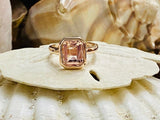 2ct Emerald Cut Simulated Morganite Bezel Solitaire Ring 14k White Gold Plated