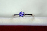 0.15ct Engagement Ring Princess Cut Blue Tanzanite Minimalist 14k WhiteGold Over