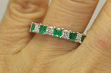 4Ct Princess Cut Green Emerald Diamond Wedding Eternity Band 14K White Gold Over