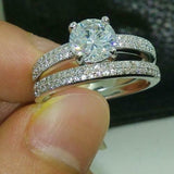 3ct Round Cut Diamond Engagement Ring 14k White Gold Finish Bridal Set Promise