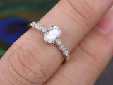 1.4ct Oval Cut Diamond Solitaire Ring 14k White Gold Finish with Round Accents