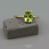 1.5ct Oval Cut Green Peridot Engagement Ring Solitaire 14k Yellow Gold Finish