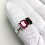 2ct Engagement Ring Emerald Cut Pink Ruby Two Stone Solitaire 14k WhiteGold Over