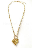 1ct Round Cut Moissanite Filled Paperclip Chain Pendant 14k Yellow Gold Plated