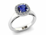 2ct Cushion Cut Blue Sapphire Engagement Ring Halo Bridal Set 14k WhiteGold Over