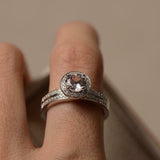2ct Engagement Ring Round Cut Peach Morganite Bridal Set 14k White Gold Finish