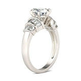 3Ct Round Baguette Cut Diamond Solitaire Engagement Ring 14K White Gold Finish