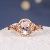 2ct Oval Cut Simulated Morganite Stylish Halo Filigree Ring 14k Rose Gold Plated